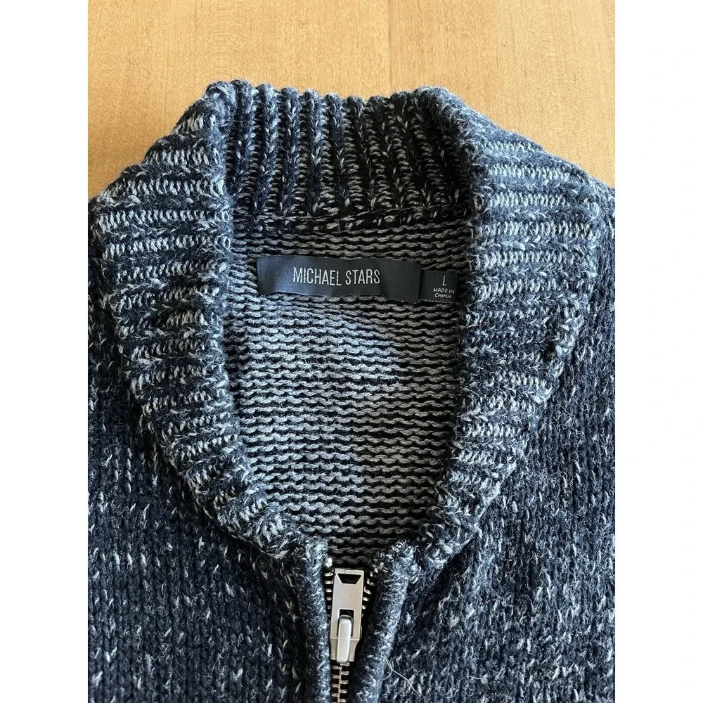Michael Stars Men's Gray Knit Cotton Cardigan‎ Zip Mock Neck Sz L Large